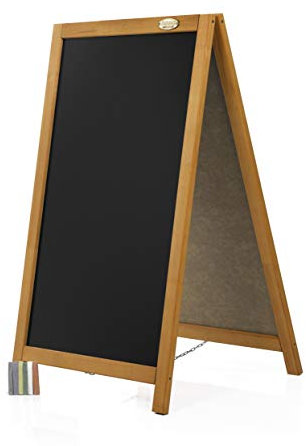 AZZAP Kundenstopper P 93cm Holz Tafel Aufsteller Werbetafel Standtafel Schreibtafel Holztafel Werbung Mahagoni