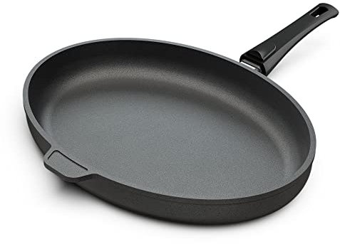 Hoffmann Fischpfanne Oval 39 x 29 cm Induktion I Schnitzelpfanne Induktion I Made in Germany I Schmorpfanne Servierpfanne dank abnehmbaren Griff I Große Pfanne für alle Herdarten I Backofenfest