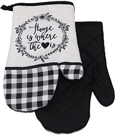 2 TLG. Set Topfhandschuhe mit Magnet Grillhandschuhe Backhandschuhe Ofenhandschuhe Kochhandschuhe Küchenhandschuhe Vichy F719259- Schwarz Weiss