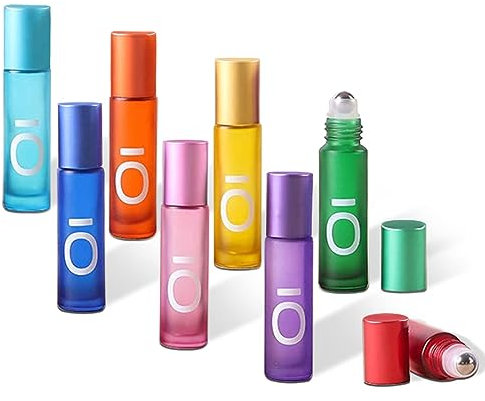 10ml Bouteilles d'huiles essentielles, Roll on Vide, Flacon Roll on en Verre, pour Rechargeable, Aromathérapie, Parfum, Massage, Voyage Flacon avec Bille en Acier Inoxydable (8Pcs OI)