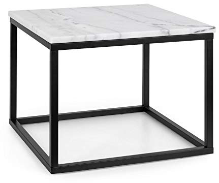 Besoa Volos - Mesa de Centro, Tablero de mármol Blanco, Marco metálico, Tubos Cuadrados 20 x 20 mm, Recubrimiento Polvo, Recubrimiento electroestático, Interiores/Exteriores, 50 x 40 x 50 cm, Negro