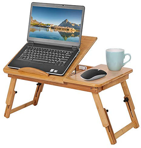 Greensen Laptopständer Bambus Laptoptisch Beistelltisch Höhenverstellbar Laptop Schreibtisch Faltbar Frühstückstablett Notebooktisch Laptop Betttablett Zeichentisch Esstisch