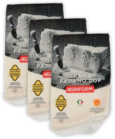 Food-United GRANA PADANO 3x1kg formaggio-italiano-Hartkäse DOP Italienischer-Käse am Stück über 10 Monate gereift mit g.U.-Siegel zum Reiben würzig aromatisch