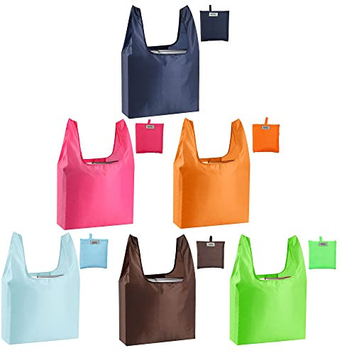 CiCiGo Large Reusable Bags Shopping Washable Foldable 6 Pack Grocery Bags Heavy Duty Lightweight Folding Gift Tote Bag Durable Polyester