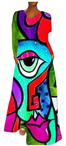 SDFRK Lässiges Kleid, bedruckt, für Damen, langes Kleid, bedruckt, Modeschmuck, große Größe, Böhmisches schickes Kleid, bunt, langärmlig, Oversize, lässig, modisch, bedruckt mit Gesicht, rot, XXL