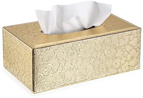 BTSKY Rechteckige Kunstleder-Aufbewahrungsbox für Seidenpapier, Elegante und Elegante Dekoration (Gold)