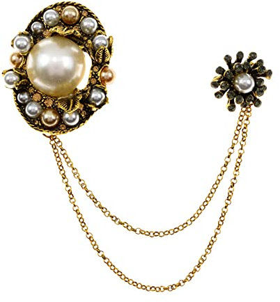 AGOUNOD Broche Broches de chaîne Tassel en métal d'or Vintage for Femmes et Hommes Costume Strass Pearl Broche Broche Broche Bijoux Accessoires Cadeau de Bijoux