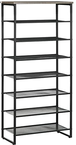 HOMCOM Schuhregal, Schuhablage mit 7 Ebenen, Schuh-Organizer für bis zu 24 Paar Schuhe, Standregal, Schuhständer für Flur, Eingang, Stahl, 60 x 28,5 x 126 cm, Schwarz