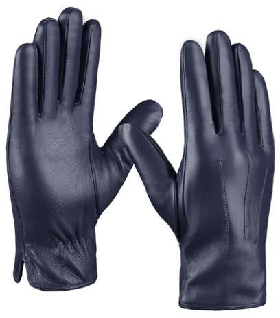 MGGMOKAY Herren Lederhandschuhe Touchscreen Kaschmir gefüttert,Marine,S