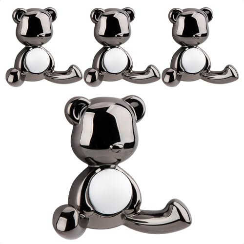 GUWINA Coat Hooks Wall Mounted Single, 4 Kids Coat Hooks for Wall Individual, Little Bear Double Coat Pegs Heavy Duty for Hanging Jacket Robe Dog Lead, Towel Hook for Bathroom Door Kitchen, Gun Black