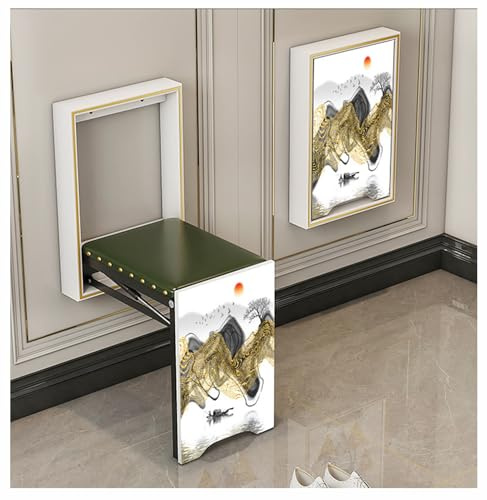 BLUEZY Wandklappstuhl, Faltbarer Schuh-Wechselhocker Wandmontierter Wand-Klappstuhl Tür Schuhschrank Unsichtbarer Schuhhocker Wand Unsichtbarer Schuhwechselhocker Aus Massivem Holz E
