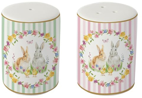 Easy Life Ensemble salière et poivrière en porcelaine Motif lapins de Pâques