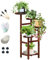 Soporte para plantas de madera de 5 niveles con plato y herramienta de jardín para plantas, 83,5 cm, estantería para flores, soporte para flores, para exteriores, varias escaleras para plantas,