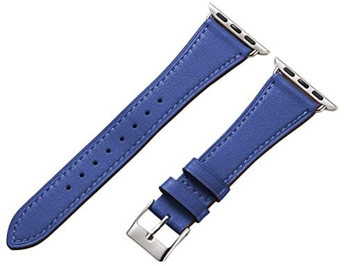 AoYi Cuir Bracelet Italien Véritable Femme Hommes Compatible avec Apple Watch 38mm 40mm 41mm 42mm, Strap Luxe pour iWatch Series 10 9 8 7 6 5 4 3 2 1 SE SE2, Bleu