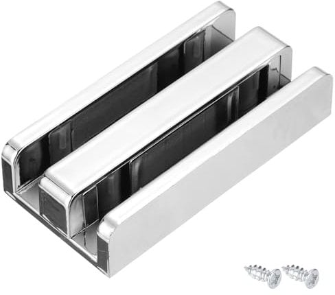 sourcing map Sliding Shower Door Bottom Guide for 1/2 in Frameless Glass Shower Door, 50mm Thickened Adjustable Shower Door Double Track Limit Sliding Guide with Screw, Silver