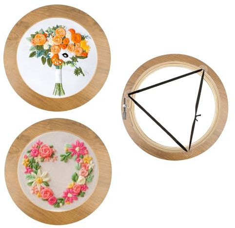 3 Sets 6 Inch Wood Embroidery Hoop Frame with Bamboo Embroidery Hoops, Round Decorative Embroidery Display Frame for Finished Cross Stitch and DIY Art Craft Sewing Ornaments