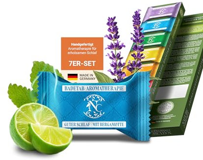 Nature Cosmétique® Aromatherapie Badetabs Set 7 Stück – Guter Schlaf – Aromatherapie für entspannte Wellness-Momente – Badebomben Dusche mit ätherischen Ölen – Geschenkidee – Made in DE