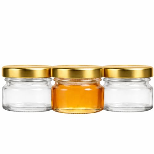 made in home - Sturzgläser Mini Gläser | Füllmenge 30 ml | Schraub-Deckel | To 43 Rundgläser Marmeladengläser Obstgläser Einweckgläser Honig Gläser Einmachgläser Probiergläser (40, Gold, 30ml)