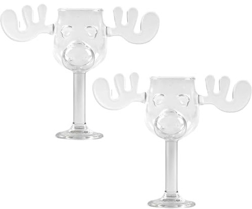 Aartner Christmas Glasses, Eggnog Moose Mug, Christmas Vacation Moose Mug, Creative Moose Shot Glass Made of Glass, Holiday Gifts (2, 235ml/min)