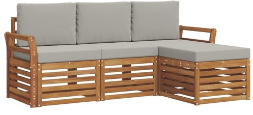 vidaXL Sofagarnituren 4 pcs Natürlich und Hellgrau Massivholz Akazie, Moderner Garten-Sofa, robuster Sectional für den Außenbereich, stylishe Lounge, Terrasse für Komfort