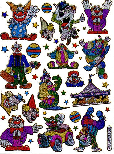 Clown Zirkus Es bunt Karneval Fasching Aufkleber 36-teilig 1 Blatt 135 mm x 100 mm Sticker Basteln Kinder Party Metallic-Look