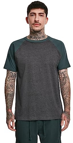 Urban Classics Herren Raglan Contrast Tee – Slim Fit T-Shirt mit Kontrastärmeln, Rundhalsausschnitt, sportlicher Look, weicher Baumwollmix, Basic Style,Charcoal/Bottlegreen,3XL