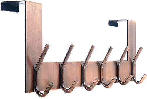 WEBI Over The Door Hooks for Hanging,Over The Door Hanger Towel Rack Coat Rack Coat Hanger,6 Hooks for Hanging Towels,Clothes,Hats,Behind Back of Bathroom,Antique Copper