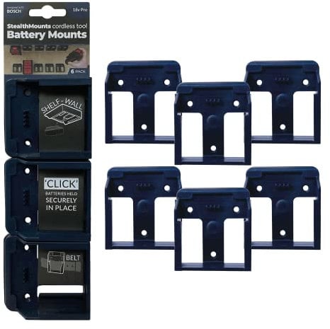 StealthMounts Supports de Batterie pour Bosch 18v | Fixations de Batterie sans Fil pour Outils Bosch 18v | Lot de 6 | Organisateurs de Batterie Bleu pour Bosch 18v | Pratique et Durable