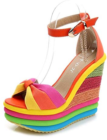 WYCcaseA Sandali Donna Zeppa Plateau Estivi Casuale Espadrillas Sandali Donna Zeppa Alte Scamosciata con Fibbia alla Caviglia All'aperto Wedges Mules Tacco,Arancia,36