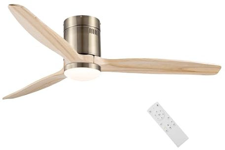 wonderlamp - Ventilador de techo Madera claro con luz LED 15W Won, Silencioso, 3 Temperaturas color, 6 Velocidades, Con mando