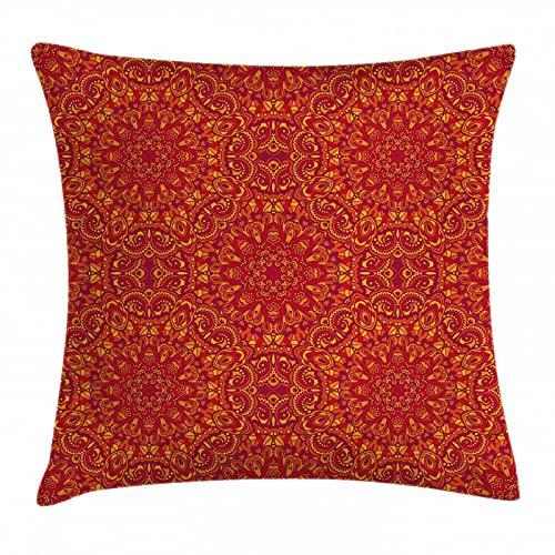 ABAKUHAUS Mandala Kissenbezug, orientalisch, Wasser und Schmutz resistent Stoff Digital Druck Für den Innen oder Außen Bereich, 60 x 60 cm, Lila Senf orange