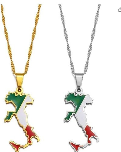 HUYUEXIN Italien Karte Anhänger Halskette - Länderumriss Farbige Flagge Hip-Hop Polierschmuck, Italienischer Modecharme Ethnische Kette, Frauen/Mädchen/Männer Unisex,2 Stü
