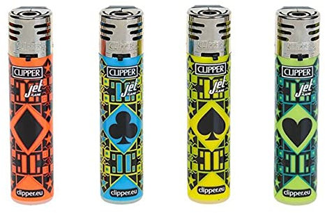 Clipper Jet Flame Original Feuerzeug Feuerzeuge - Poker - 4er Set + Clipper DHOBIA Feuerzeug