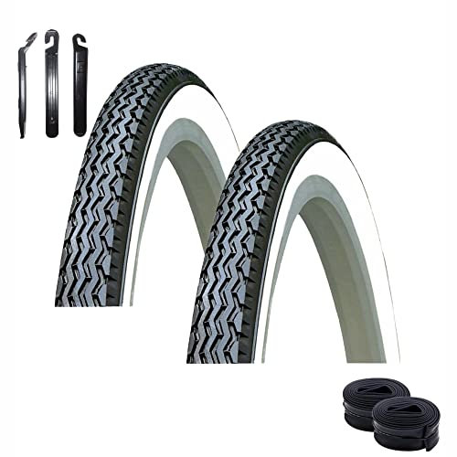 2 x Kenda K-133 26 Fahrradreifen Fahrradmantel Schwarz/Weiß 37-590 (26 x 1 3/8) + 2 passende Schläuche AV inkl. Reifenheber