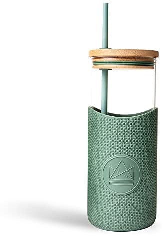 Neon Kactus Glass Water Bottle | Glass Tumbler with Straw and Lid | Reusable Glass Drinking Bottle for Hot & Cold Drinks | Non-Permeable, Leakproof, Dishwasher-Safe | Happy Camper, 1000 ml