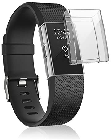 Dkings Transparent Schutzhülle Kompatibel mit Fitbit Charge 2 Hülle - TPU Klar Vollschutz mit Displayschutzfolie Kratzfest Ultradünne Schutz Hülle für Fitbit Charge 2