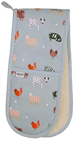 Dexam Farmyard Double Oven Gloves, Blue