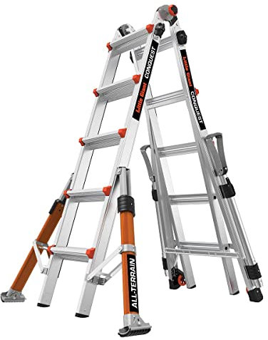 Little Giant Ladders 5 Rung Conquest All-Terrain PRO Multi-purpose Ladders, Side Mounted Stabiliser Bars, Heavy-wall Military Grade Construction, EN131