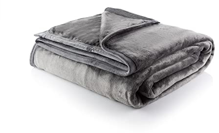 Minky Super Soft Luxury Throw Blanket - Machine Washable Blankets, Multipurpose, Plush Lightweight Throw for Sofa, Bed & Couch, Bedroom Accessories, Double 180cm x 180cm (Grey)