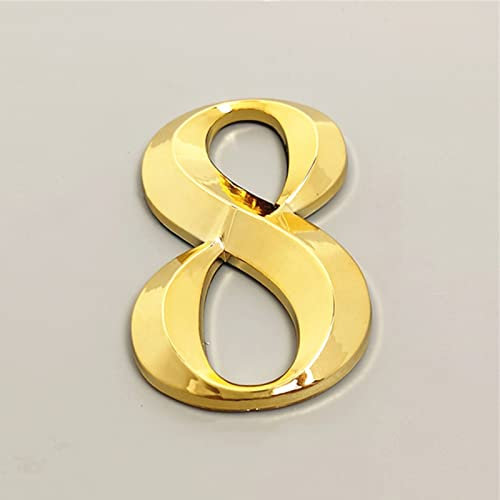 3D Selbstklebendes Hausschild Zahlen 7CM Nummer 0-9 Buchstaben A-F 3M Aufkleber Silber Golden ABS Galvanik Türschild Schild für Zimmer Zuhause Wohnung Schrank Tisch Briefkasten Drinnen (Goldene 8)