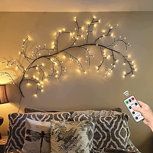 NEWNEN Zweige Lichter mit Fernbedienung Ein/Aus-Timer, Lichterketten Warmweiß Lichterbaum mit Netzstrom Betriebene, 5 Stufen Dimmbar / 144 LEDs für Ostern Innen Wanddeko Aesthetic Room Décor