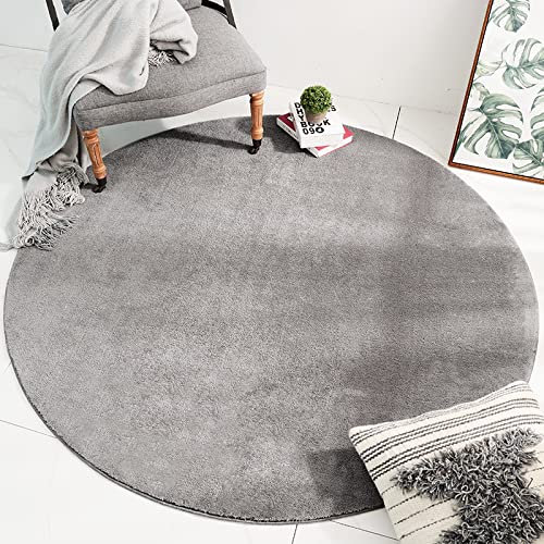 LONGSAO Anti-Rutsch Bereich Teppich Supersoft kurzflor Teppich Wohnzimmer Schlafzimmer Teppich Runde Bodenmatte Fashion einfarbig grau rund, ø 70CM