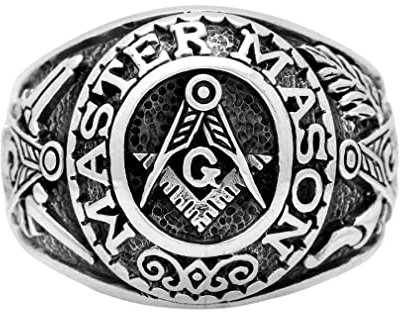 PikaLF Master Freimaurer Ring für Männer, Kompass Freimaurer Ring, Freimaurer Symbol Freimaurer Ringe, Hip Hop Biker Ring, Religiöser Amulett Ring, Punk Freimaurer Schmuck (17.3)