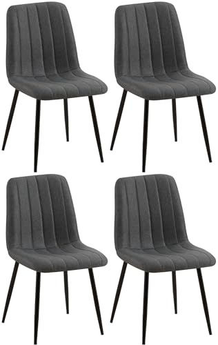 CLP 4er Set Esszimmerstuhl gepolstert Dijon, mit Ziernähten & Bodenschonern, Polsterstuhl für Esszimmer & Küche, belastbar bis 150 kg, Farbe:dunkelgrau, Material:Stoff