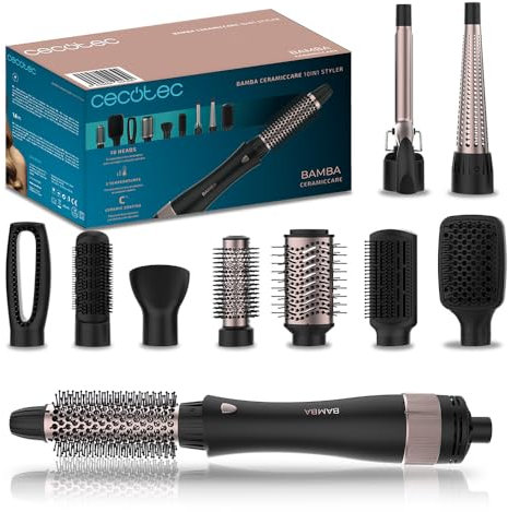 Cecotec Cepillo de Aire 10 en 1 Bamba CeramicCare 10in1 Styler, 1000 W, 10 Cabezales Intercambiables, 3 Temperaturas y 2 Velocidades, Revestimiento de Cerámica, Función Aire Frío