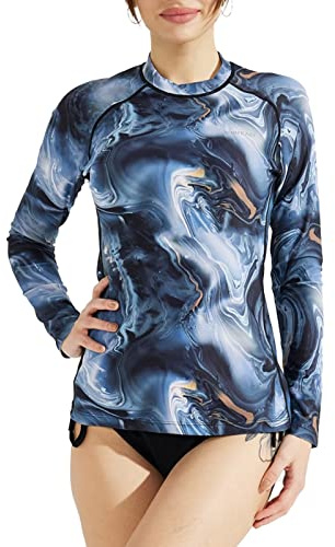 SURFEASY Rashguard Femme Manche Longue, Séchage Rapide Maillot de Bain pour Natation Surf, Texture Noire, L