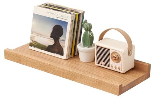 TREOAKWIS Schweberegal Wandregal, Regalbrett Holz Wandboard Eiche Massiv Bilderleiste Bücherregal Kinder Wand für Wohnzimmer, Kinderzimmer, Schlafzimmer, Büro (Natürlich, 30 x 15 cm)