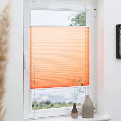 Grandekor Plissee Klemmfix ohne Bohren Orange 80x130cm(BxH) Plissees lichtdurchlässig Blickdicht Jalousien ohne Bohren Fensterrollo Klemmrollos Sonnenschutz Sichtschutz Faltrollo Rollos für Fenster