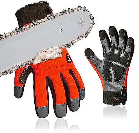 Vgo... Guantes Motosierra Anti-corte Touchscreen,12-capa de protección en ambas Manos, Guantes Trabajo Seguridad de cuero de vaca, 1Par (CA9760CS)