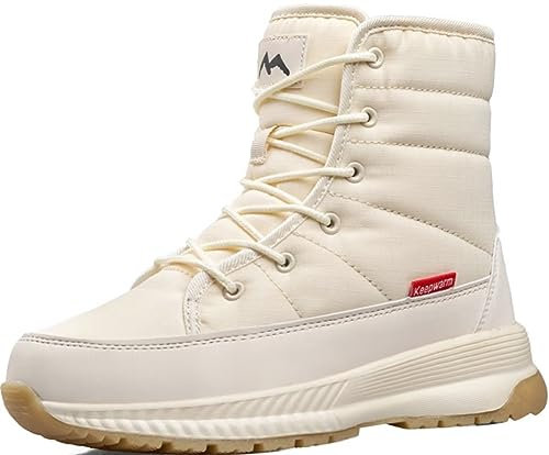 GILKUO Doposci Donna Stivali da Neve Impermeabili Scarpe Invernali con Pelo Pelliccia Stivaletti Calda Stivali Corti Lacci per Inverno Beige 36